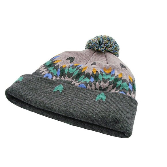 The North Face Unisex Adults Gray And Pastel Geo Print Ski Tuke V Beanie Hat OS - Picture 2 of 11